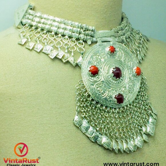 Silver Massive Pendant, Kuchi Handmade Classic Pendant With Dangling Leaf Style - Picture 7 of 10